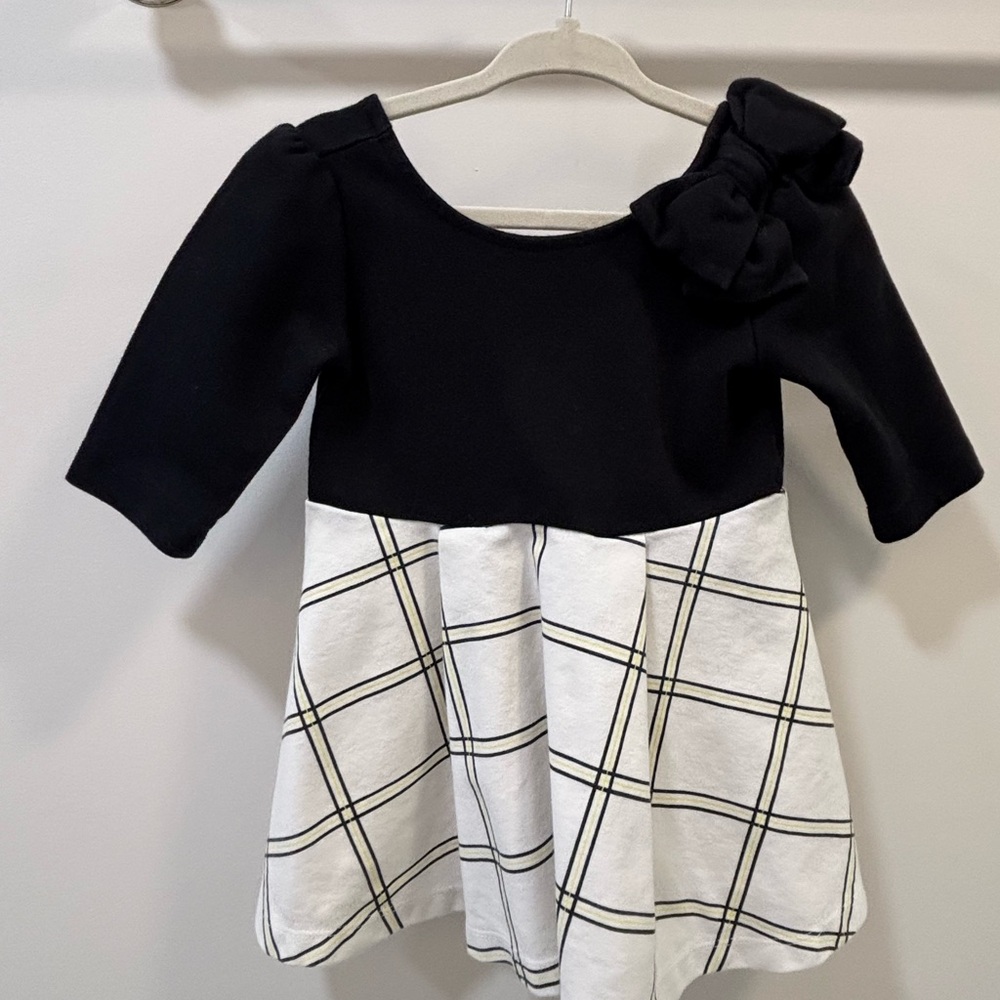 Janie and Jack Black and White Plaid Bow Dress